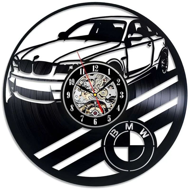 Car Logo Wall Clock Modern Design for Living Room 3D Decorative Hanging Vintage Vinyl Record Clocks Wall Watch Home Decor Silent