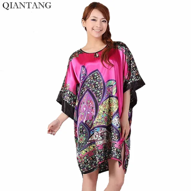 Plus Size Fashion Female Robe Bath Gown Printed Design Women Rayon Nightdress Summer Nightgown Pijama Mujer Zh887K