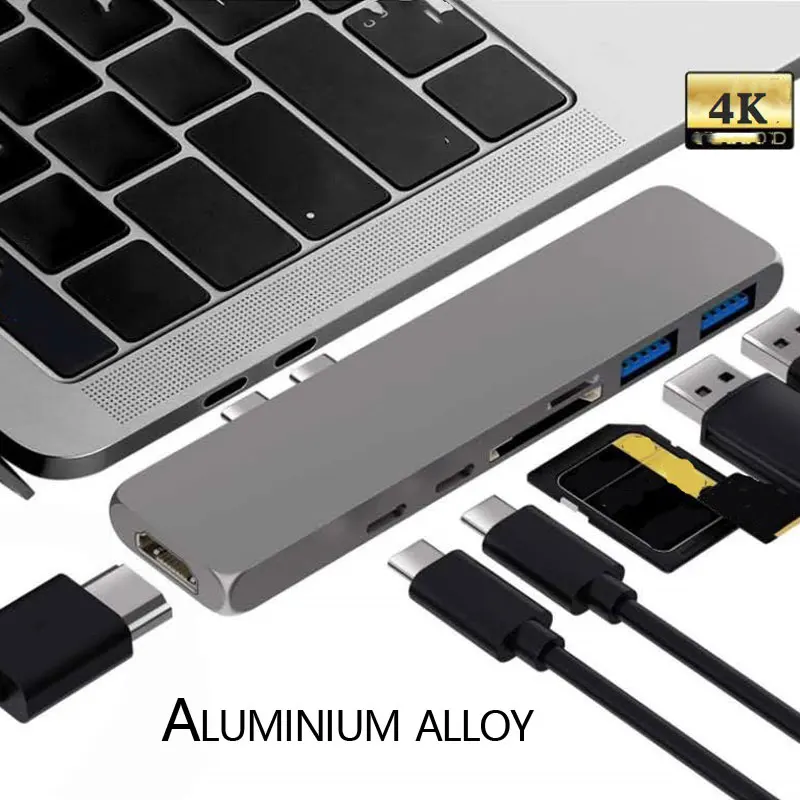 Usb c концентратор Thunderbolt 3 USB3.0 type c к HDMI 4 K/2 K@ 30Hz 100W 3A PD Быстрая зарядка APPLE для MacBook Pro2018/ аксессуары