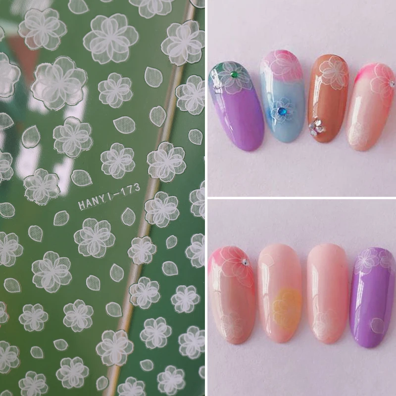 HNUIX 1 Sheet Lotus Nail Sticker White Transparent 3D Flower Nail Art Stickers Nail Stickers Nail D