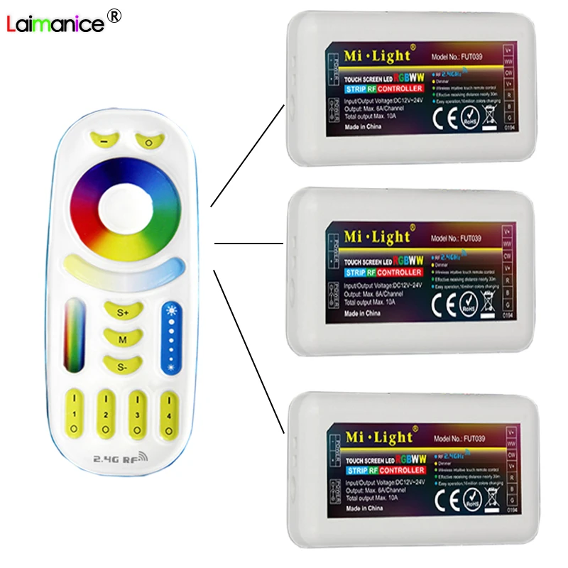 

Milight 4zone wireless RF wifi control RGBCCT led remote controller with 2.4G RF RGBWW led strip controller for led strip light