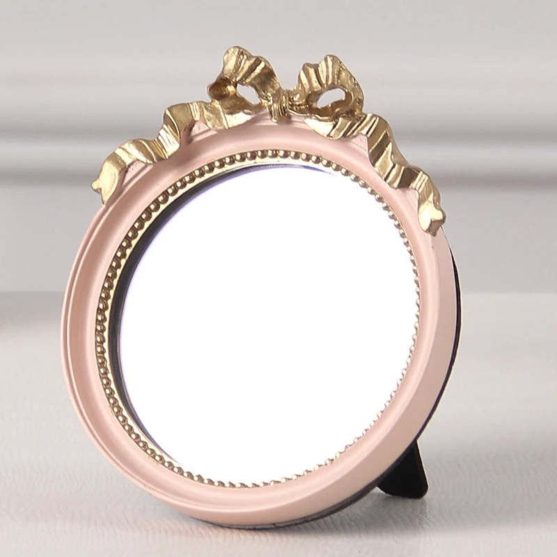 1 шт. милое круглое зеркало для макияжа из смолы, винтажное зеркало, портативное косметическое зеркало в стиле ретро, красивое зеркало белого/розового/золотого цвета - Цвет: Pink