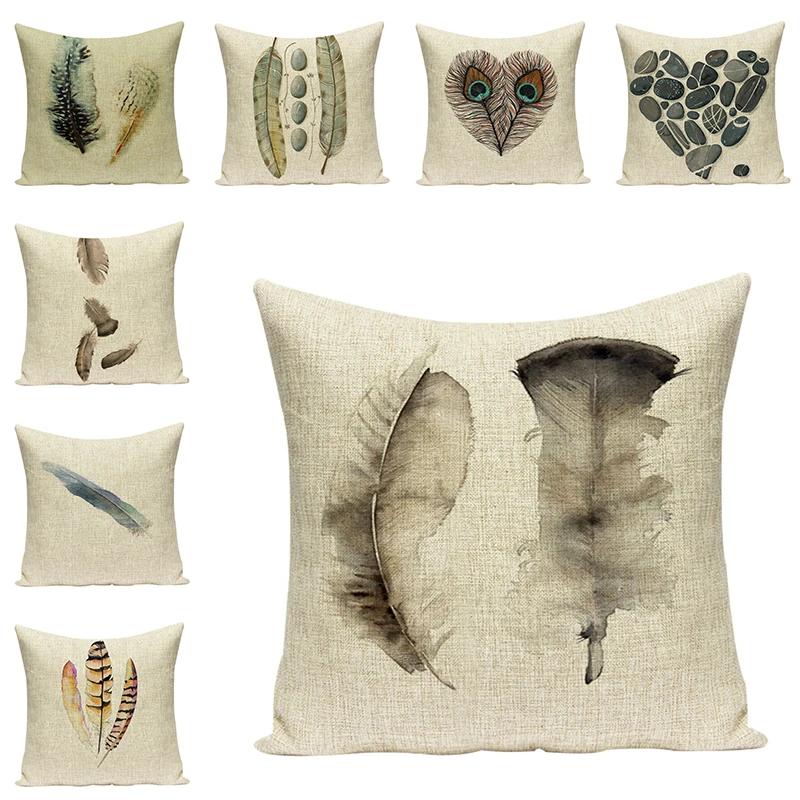 Art Birds Print Cotton Linen Throw Pillow Case Romantic Sofa Waist Cushion Cover