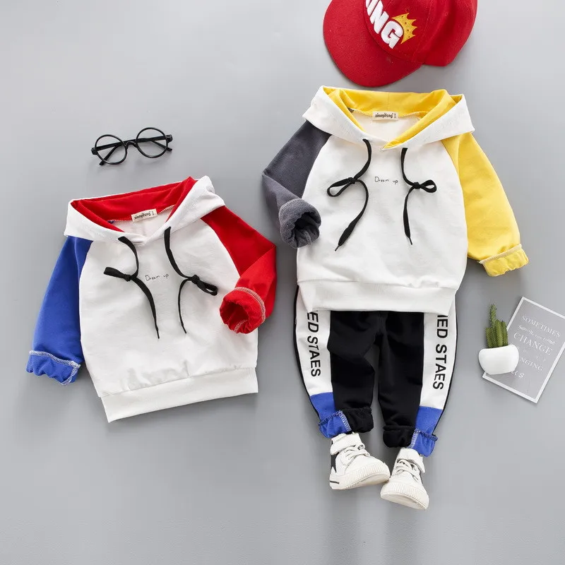 

0-4 year High quality boy girl clothing set 2019 new spring active sport patchwork kid suit children baby clothing Hoodies+pant