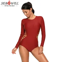 SEBOWEL/сексуальный цельный купальник с длинными рукавами для женщин, купальный костюм монокини с ремешками и вырезами, maillot de bain femme s-xxl