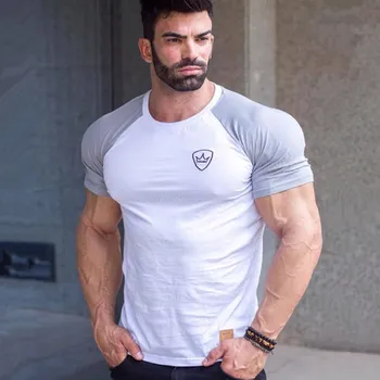 

Men Short sleeve Cotton T-shirt Gyms Fitness t shirt Man Summer Workout Casual Fashion Slim Tees Tops Clothes Brand Clothing