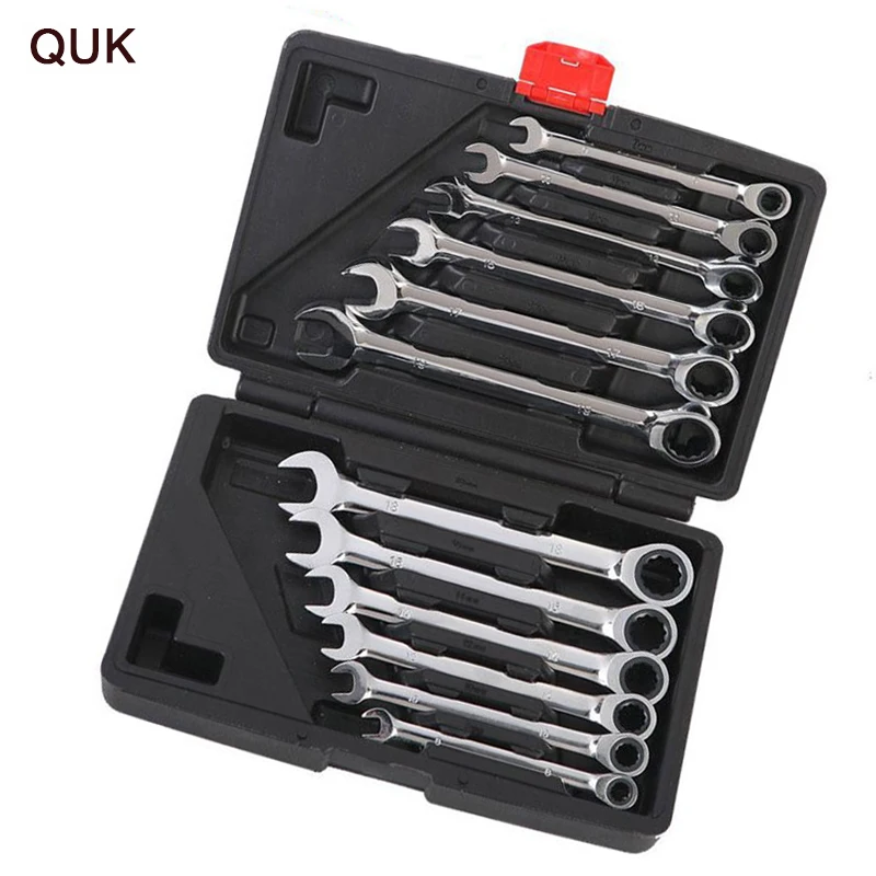 

QUK Multitool Key Combination Ratchet Wrench 12 Pcs A Set Of Keys For Car Repair Adjustable Spanner Gear Nut With Box Hand Tool