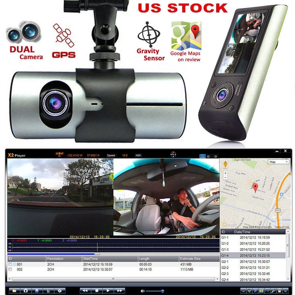 Podofo Автомобильный видеорегистратор 2," gps камера двойной объектив R300 камера 140 градусов видео рекордер Автомобильный видеорегистратор с gps/SD/g-сенсором видеокамера