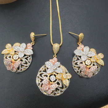 

Lanyika Jewelry Set Luxury Lovely Flower Butterfly Ball Zircon Micro Plated Necklace with Earrings Wedding Pop Bridal Best Gifts