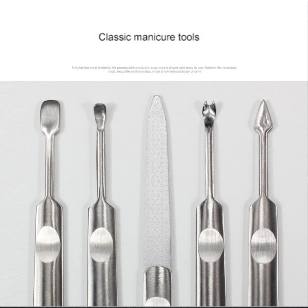 Manicure Set Grooming Kit Stainless Steel Nail Files Cuticle Cutter Remover Pusher Ear Pick Pedicure Nail Care Tools (8)