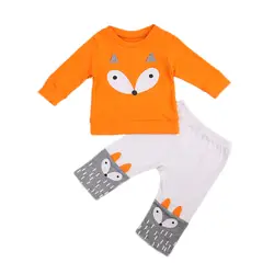 Fox Baby 2 шт. комплект одежды для маленьких мальчиков девочки; дети Повседневное с длинным рукавом оранжевый животных с принтом лисы Футболки