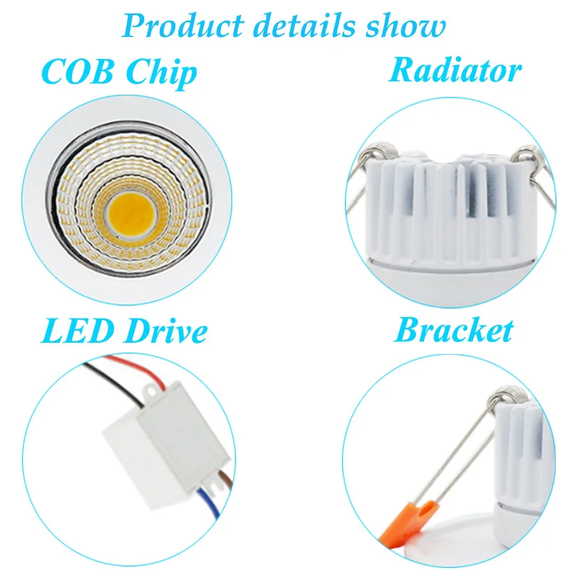 Dimmable LED Downlight 3W 5W Round COB Recessed Lamp 220V 230V 110V Led Bulb Bedroom Kitchen Indoor LED Spot Lighting