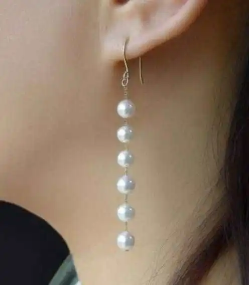 

10-9MM Genuine Natural round White South Sea Pearl Earring 14K/20 Yellow Gold hoo !