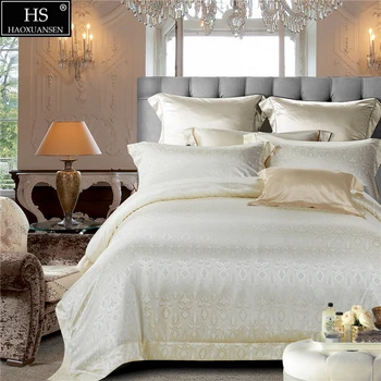

HS Luxury Mulberry Silk 4pcs Bedding Sets European Style Jacquard Satin King Size Bedding Set Duvet Cover Flat Sheet Pillowcase