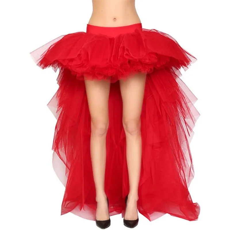Red High Low Ruffles Tulle Skirts Women 2018 Custom Made Long