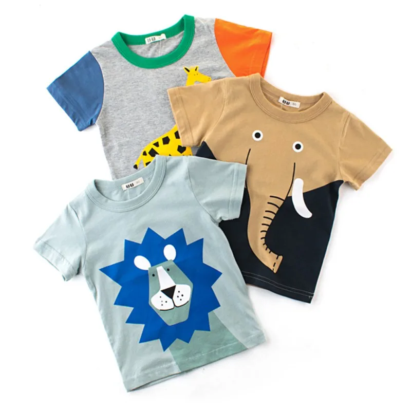 T-shirt manches courtes garçon | Décontracté, estival et estival, avec motif d'animal éléphant Lions girafe, pour enfants
