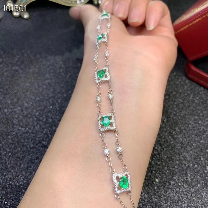 

Fashion Elegant Square geometry Natural green emerald Bracelet Natural gemstone Bracelet 925 silver bracelet girl party jewelry