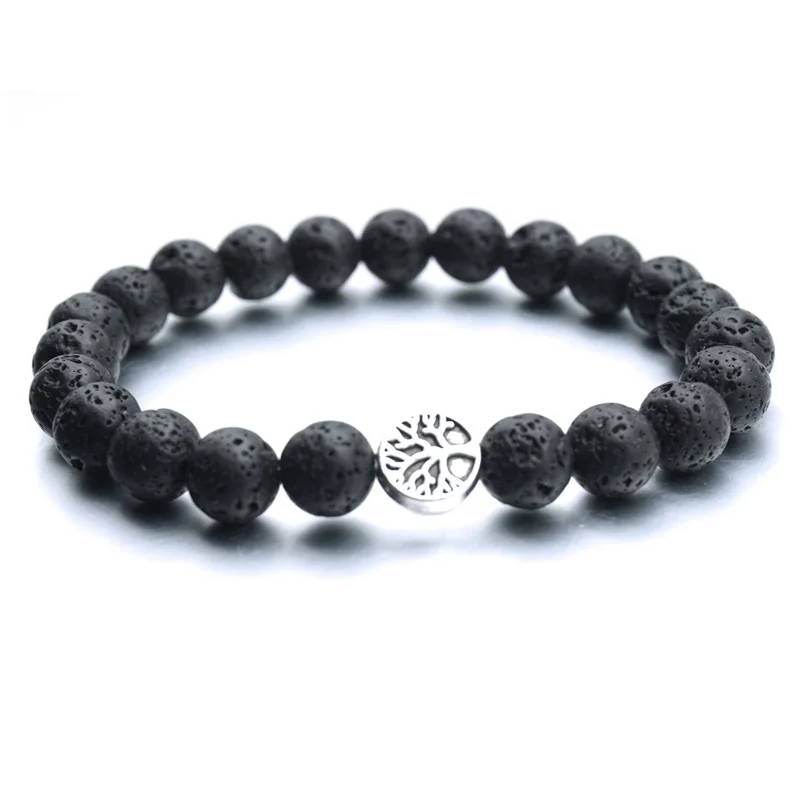 Cheap Tree of Life 8mm Black Lava Stone Beads DIY Aromatherapy Essential Oil Diffuser Bracelet Yoga Strand Jewelry