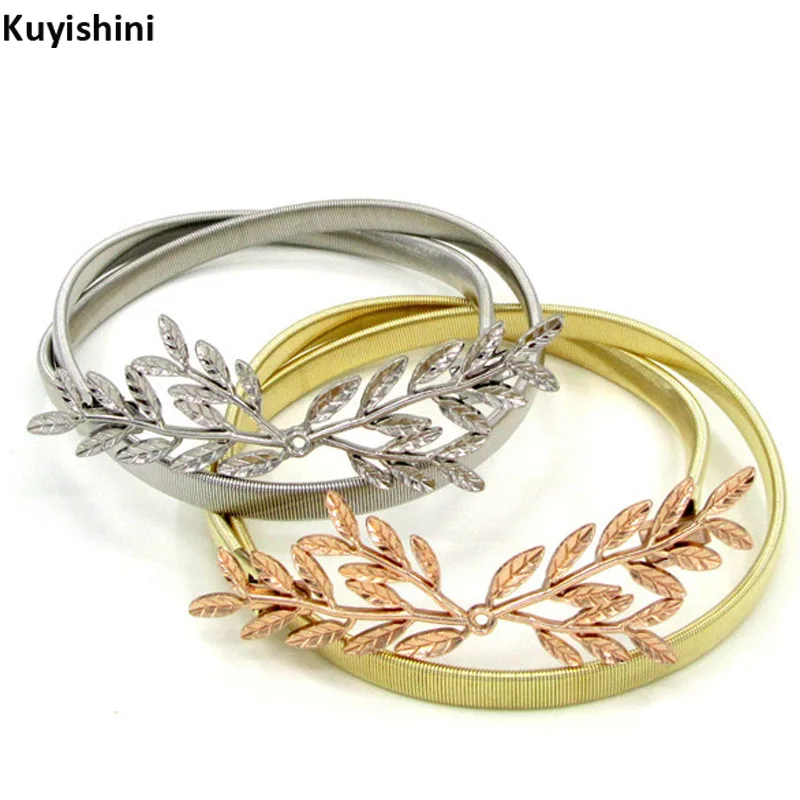 Fashion Runway Woman Elastic Metal Chain Waist Dress Belts Golden