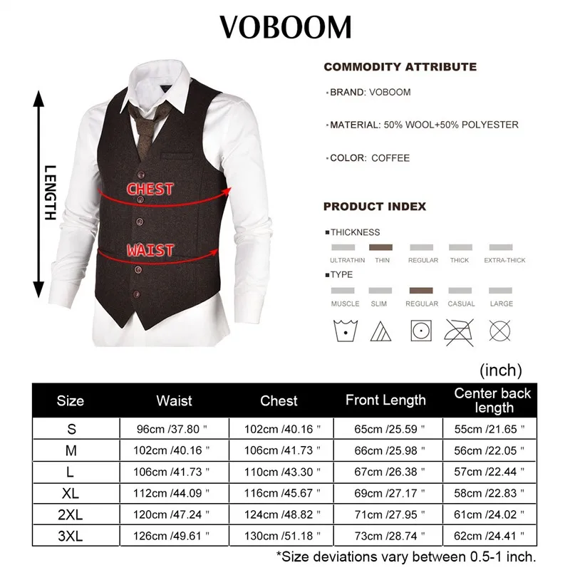 VOBOOM, кофейный цвет, твид, мужской жилет, костюм, приталенный, шерсть, однобортный, в елочку, жилет, для мужчин, приталенное пальто для мужчин 007