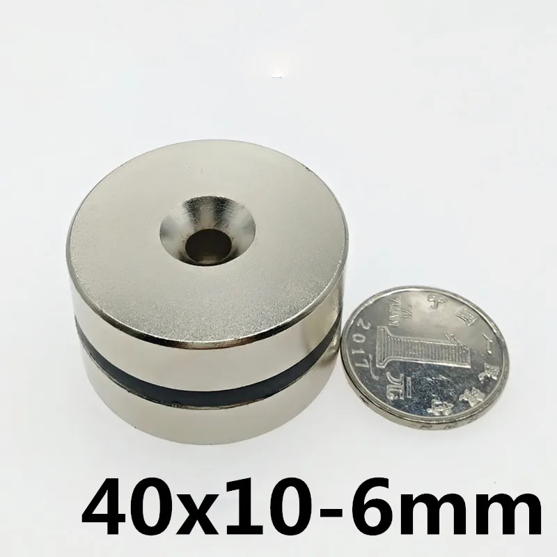 1 шт. 40x10 мм отверстие 6 мм супер сильная кольцевая петля потайной Магнит Редкоземельные неодимовые магниты цилиндр 6 мм