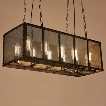 

Loft retro industrial Wrought Iron pendant light Rectangular iron cage coffee bar iron lamp