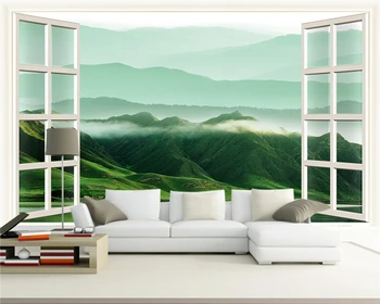 

Interior Decoration Self-definition Size 3D Window Green Cloud Landscape Background Wall Painting Wallpaper