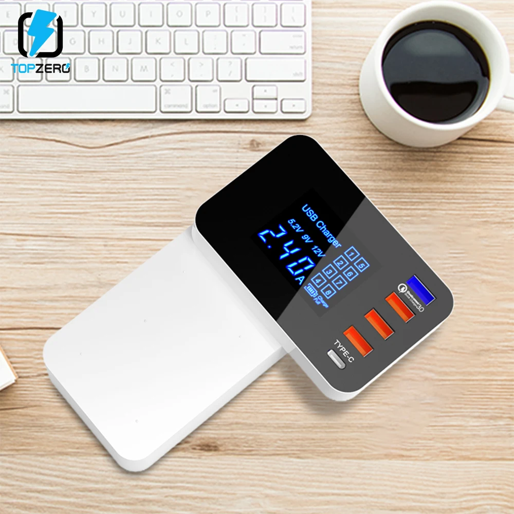 

USB Charger Quick Charge 3.0 Smart Type C LED Display Dock Station Portable Fast Charger For iPhone Huawei Adapter EU US UK Plug
