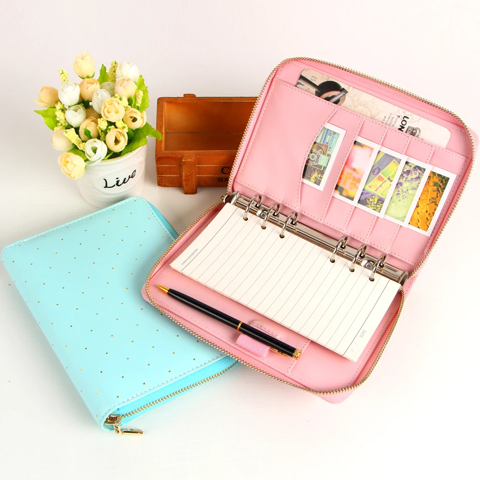 New Macaron zipper binder spiral notebook Multi function