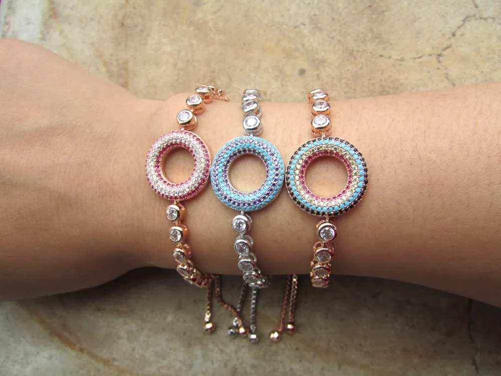 

Gold Tone Circle Friendship Bracelet Delicate Charming micro pave cz turquoisesa tennis girl Bracelet Bijoux