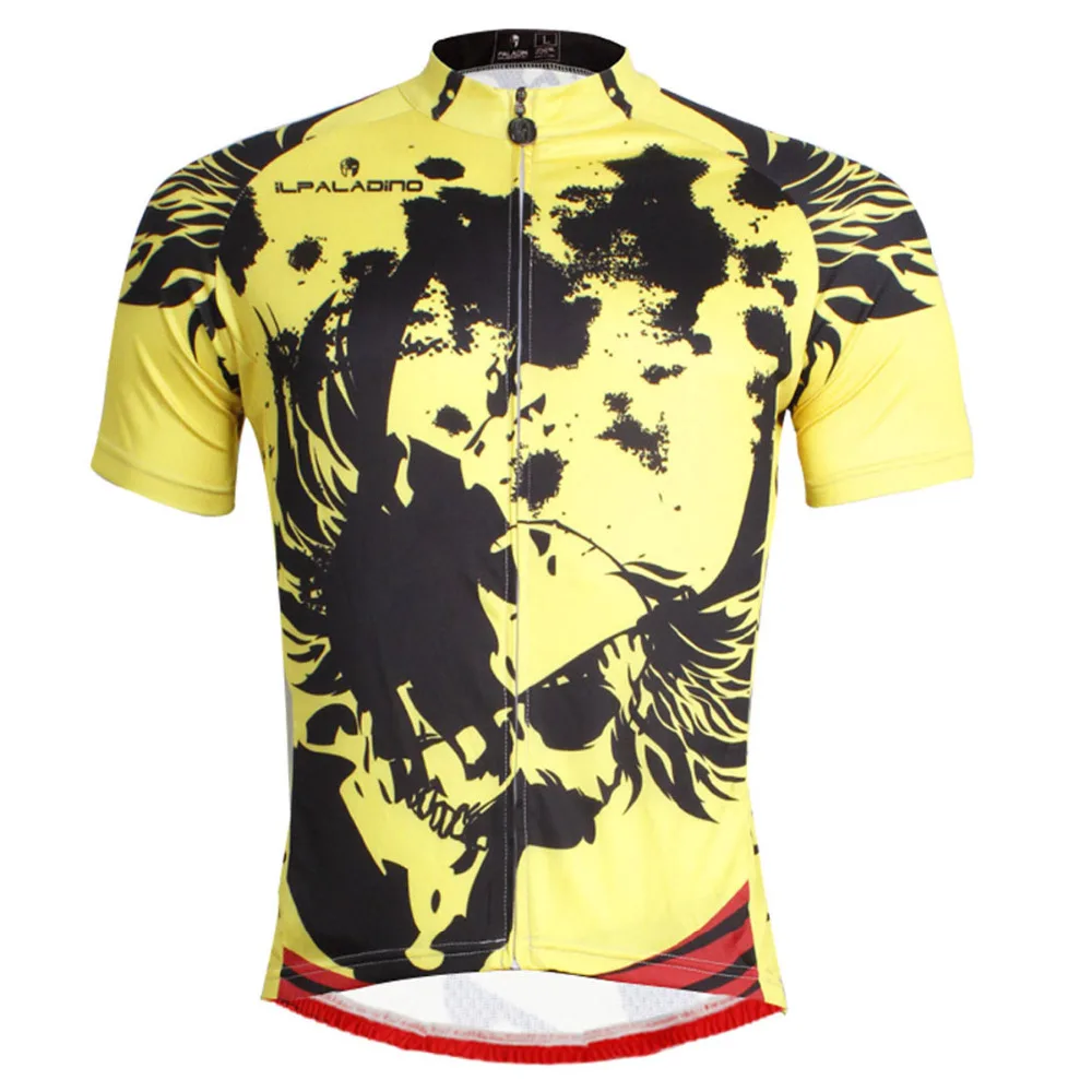

Skulls Pattern Men Yellow Short Sleeve Cycling Jersey Full Zipper Breathable Ciclismo Bike Jerseys Cycling Size S-6XL