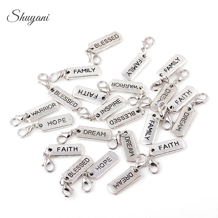 

20pcs/lot Vintage Charms Pendants Silver Faith Love Believe Family Antique Jewelry Bracelet Necklace Making DIY Handmade