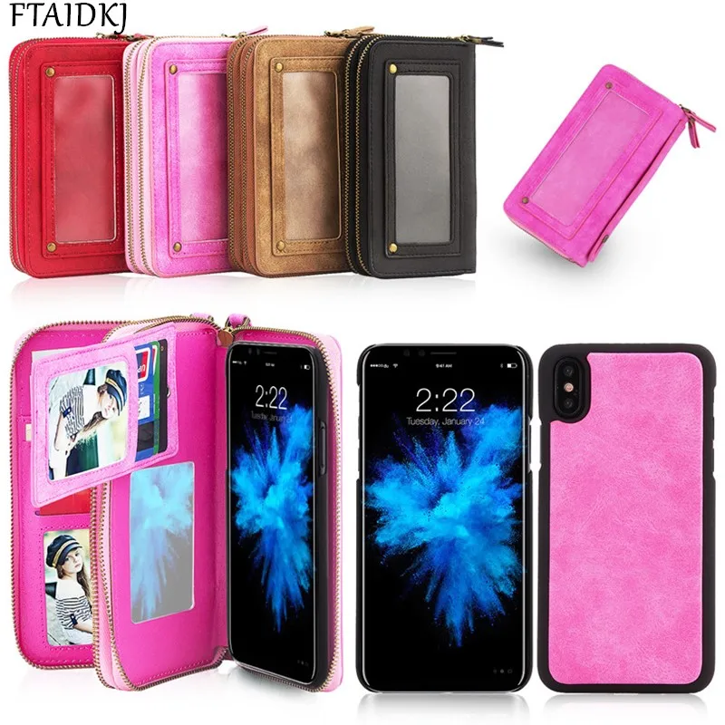 

Luxury Zipper Leather Handbag Wallet Case For iPhone XS Max XR X 8 7 6 6S Plus Case For Samsung Note 8 9 S7 Edge S8 S9 Plus Capa