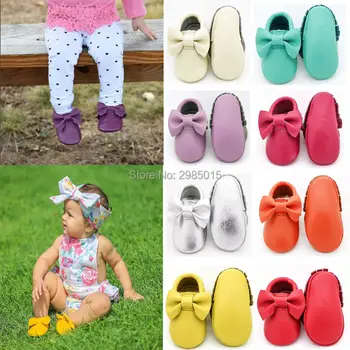 

Genuine Leather Baby Shoes Bow Style Toddler Fringe Moccasins New Born Baby Girls Shoes Handmade First Walkers Shoes Anti-slip