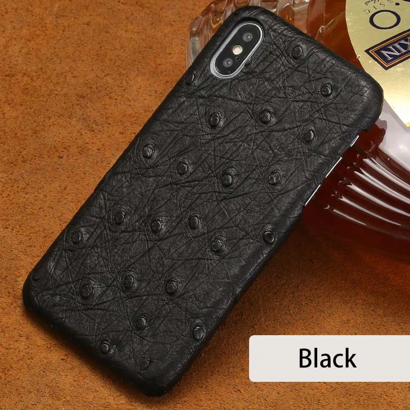 Роскошный кожаный чехол для телефона s для iPhone 7 8 Plus X Xs Max чехол из натуральной кожи страуса задняя крышка для 6 6s 6p 7p 8p чехол - Цвет: Black