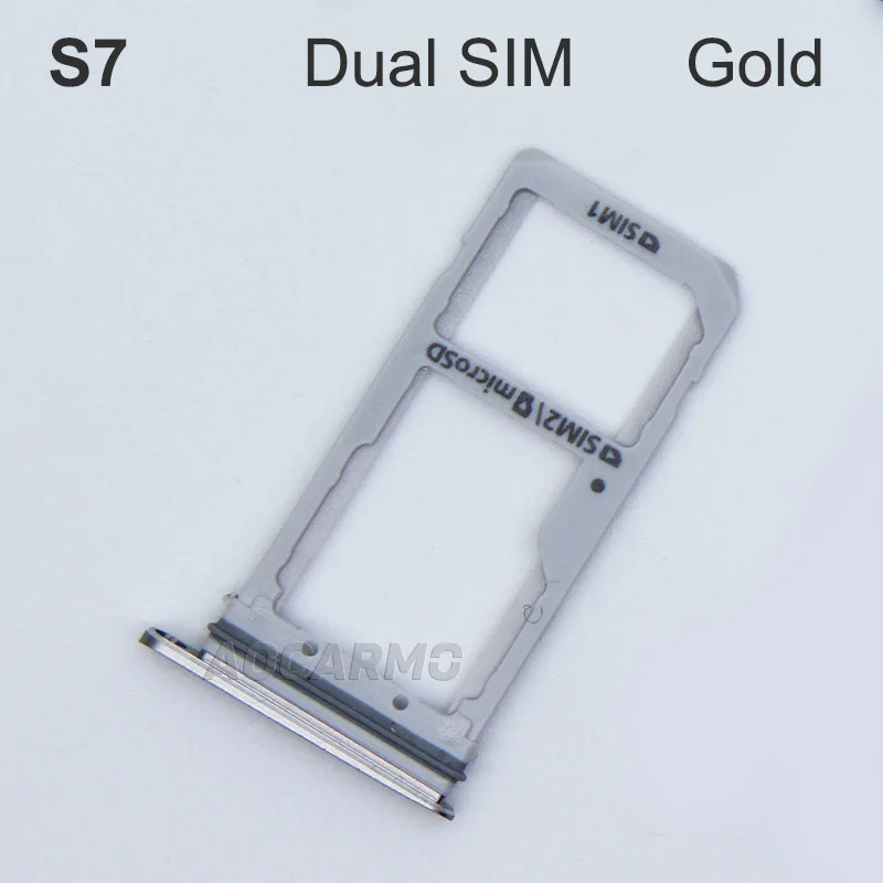 Aocarmo одиночный/двойной металлический пластиковый Nano Sim лоток для карт Слот держатель для samsung Galaxy S7 G930 G930F золото/серебро/серый - Цвет: S7 Dual SIM Gold