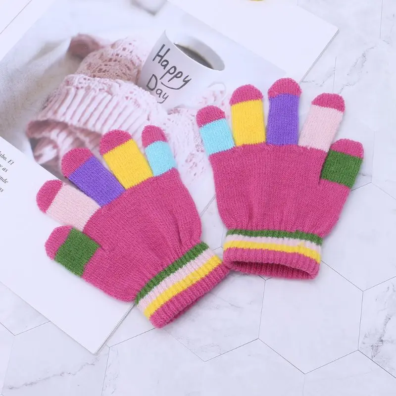 1 пара, детские перчатки, теплые зимние детские цветные вязаные перчатки в полоску для мальчиков и девочек, одноцветные перчатки