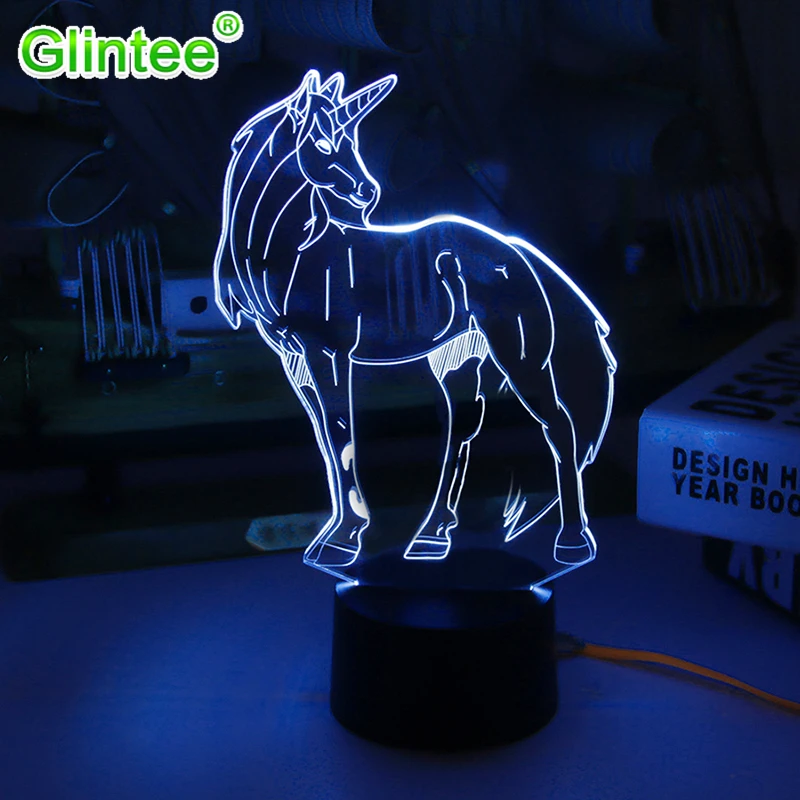 

Unicorn 3D LED Night Light Cartoon Animals Unicornio Horse Acrylic Changeable Luminous Bedroom Lighting Touch USB Lamps Baby Hot