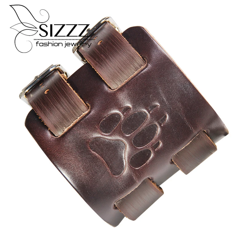 

SIZZZ 29.2CM*6.4CM Leather Wolf claw double root European and American cowboy style bracelet&bangles For Women/men