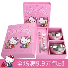 Детская Милая миска с палочками для еды ложка hello kitty музыкальная кошка мультфильм дети из нержавеющей стали анти-горячий анти-осень KT миска для кошки