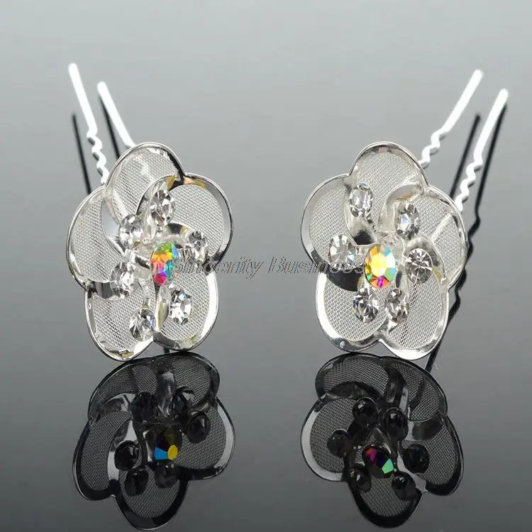 NEW 20Pcs Lots Wedding Bridal Crystal Faux Pearl Flower Hairpins Hair Pins plum flower fork