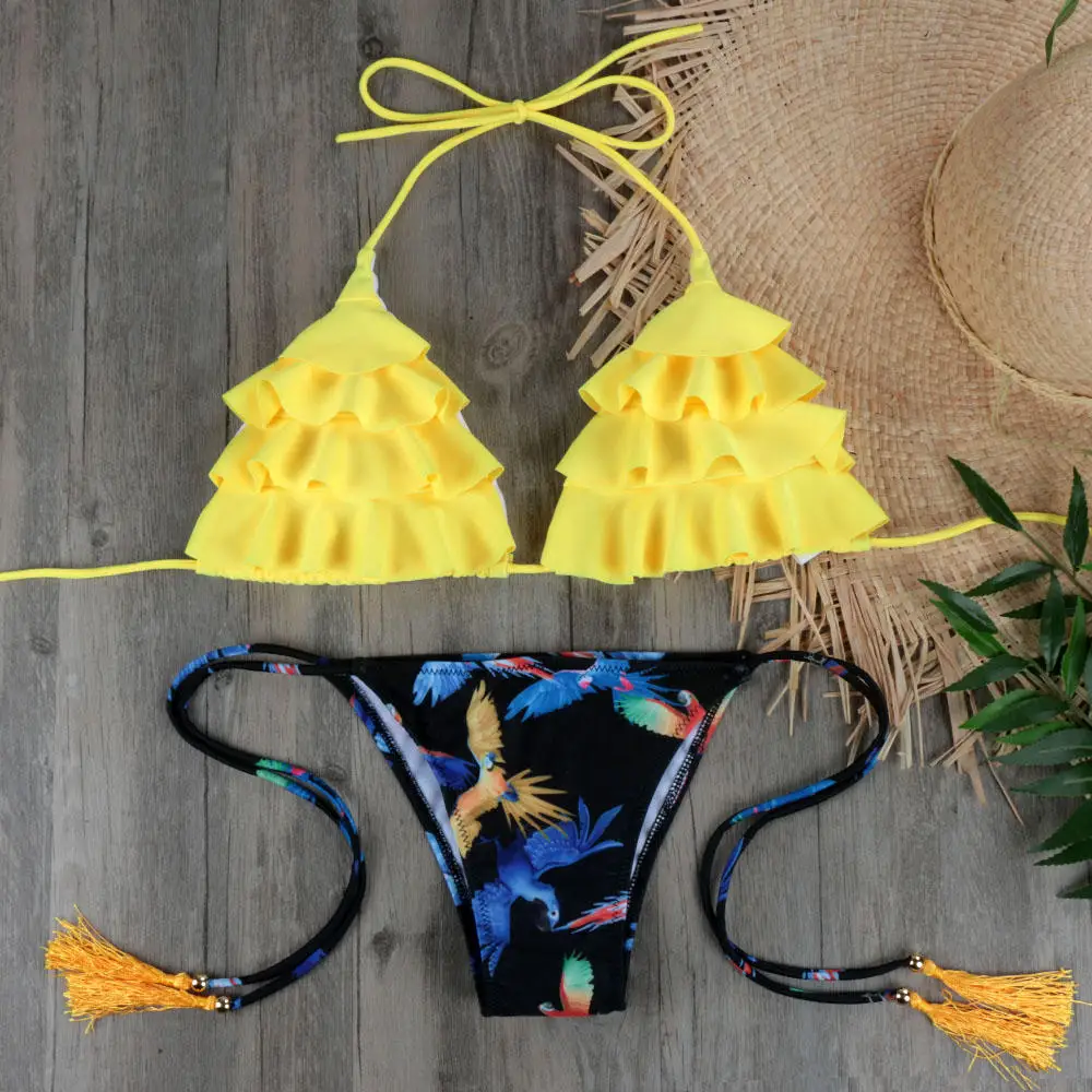 Бразильский комплект бикини, сексуальный пуш-ап купальник, женский купальник, купальный костюм для женщин, Maillot De Bain E045 - Цвет: E045 yellow