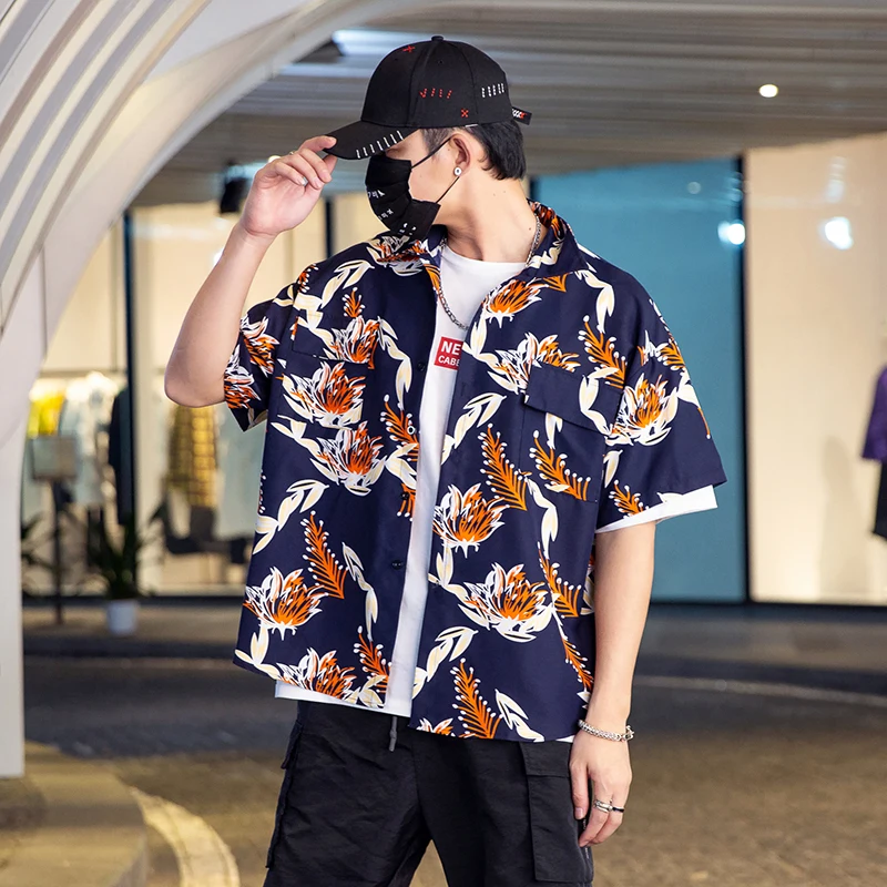 

Vintage Printing Mens Shirt Hip Hop Man's Shirt Black Blue Darkblue M-2XL Casual Men Shirt Short Sleeve