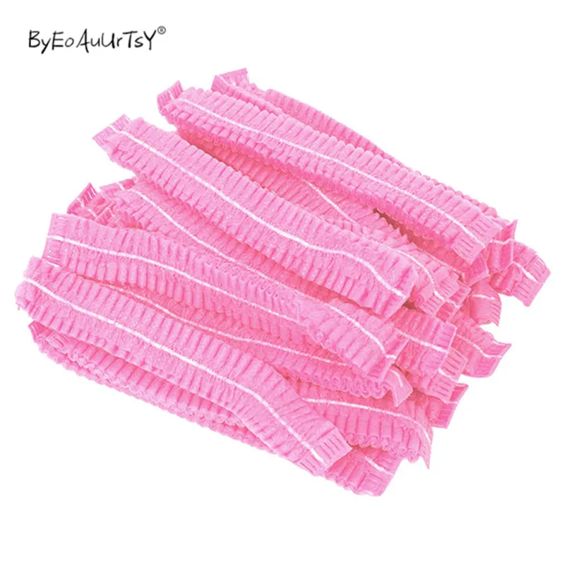 100pcs Disposable Pleated Elastic Mesh Shape Non-woven Bath Hat For Eyelash Extension Clear Waterproof Hair Hat Shower Cap 24 grid organiser fabric closet bag wall mounted sundries shoe storage rack mesh pocket clear hanging over the door cloth box