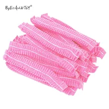 100 шт одноразовые плиссированные эластичные сетчатые формы нетканые банные шляпы для наращивания ресниц Прозрачные водонепроницаемые шапки для волос шапочка для душа