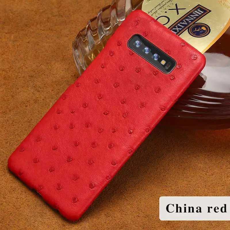 Натуральная страусиная кожа кожаный чехол для телефона для samsung s10 чехол анти-падение полный защитный чехол для galaxy s10 Plus задняя крышка чехол - Цвет: Красный