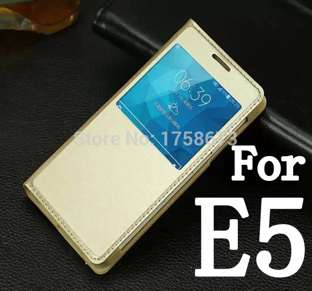 

2015 New Flip Leather Case For samsung galaxy E5 E5000 E500 Luxury Smart View Phone bag Cover