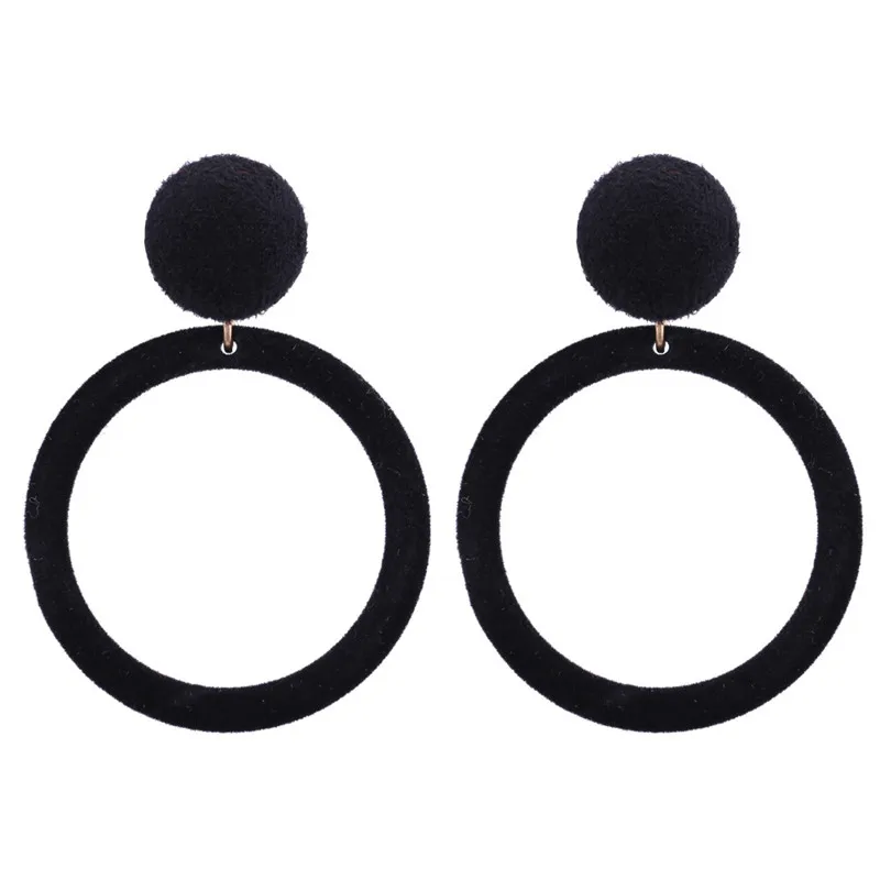

2018 New Trendy Vintage Temperament Velvet Geometry Earrings for Women Girls Hollow Round Earrings Jewelry Button Earrings