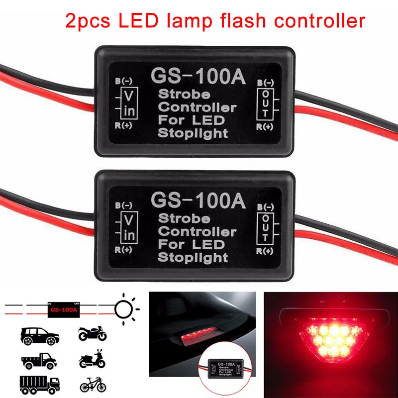 

2 Pcs/Set Car Flash Strobe Controller Flasher Module for Smart LED Brake Light Tail Stop Lights CSL2017