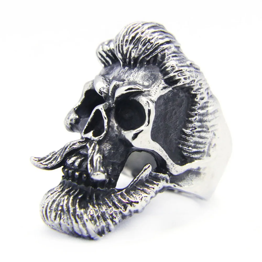 

Drop Ship Cool Silver Domineering Pirate Skull Ring 316L Stainless Steel Mens Women Fashion Steel Cool Beard Skull Biker Ring